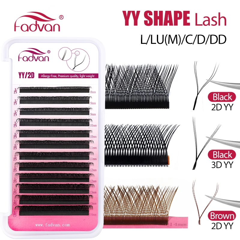 Eyelash Extension Yy - FADVAN YY/SYY Kształt L/LU(M)/C/D/DD Brązowe Sztuczne