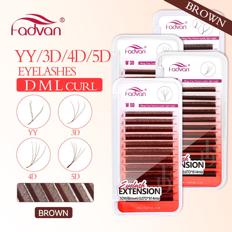 Eyelash Extension Yy - FADVAN brązowe rzęsy 4D/3D/5D W kształt