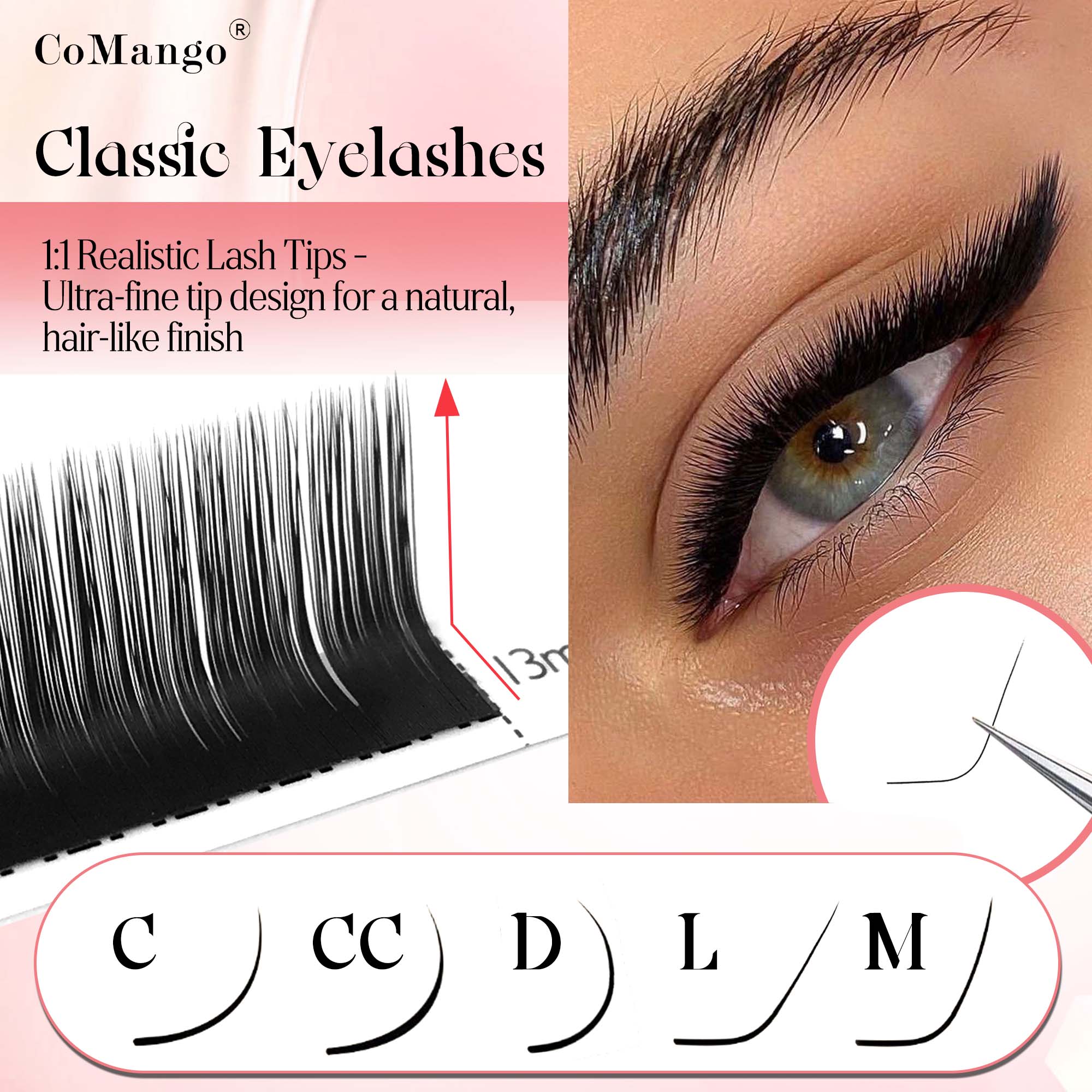 Eyelash Extensions Classic - CoMango klasyczne przedłużanie rzęs 0,03/0,05/0,07/0,1/0,15 mm